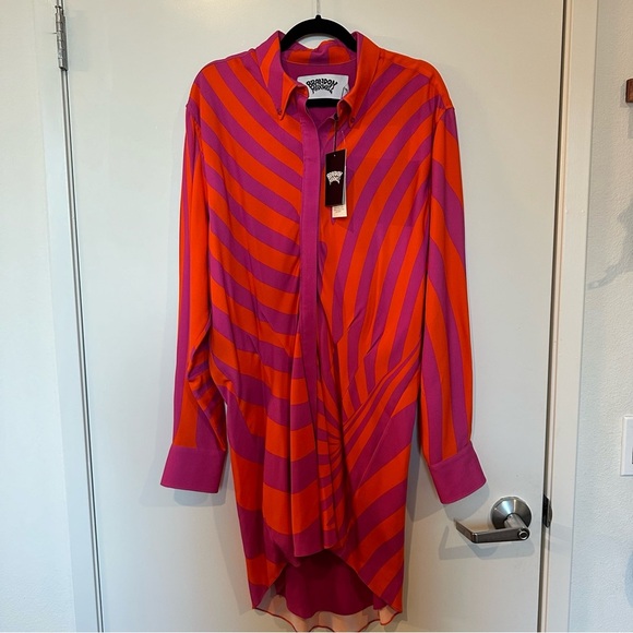 NWT BRANDON MAXWELL The Nouveau Mini Shirt Dress Fuchsia & Orange Swirl size 14 - Picture 6 of 12